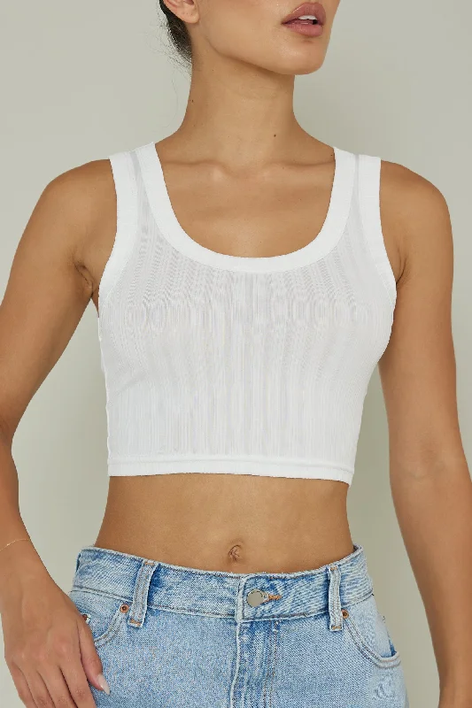 In Sync Scoop Neck Crop Top White