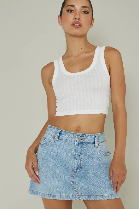 In Sync Scoop Neck Crop Top White