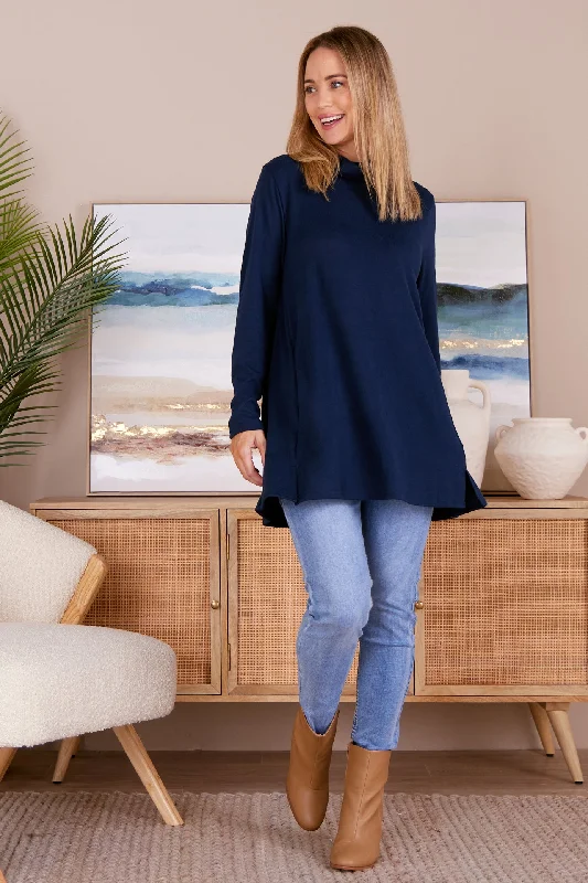 Lina Cowl Knit Tunic - Navy