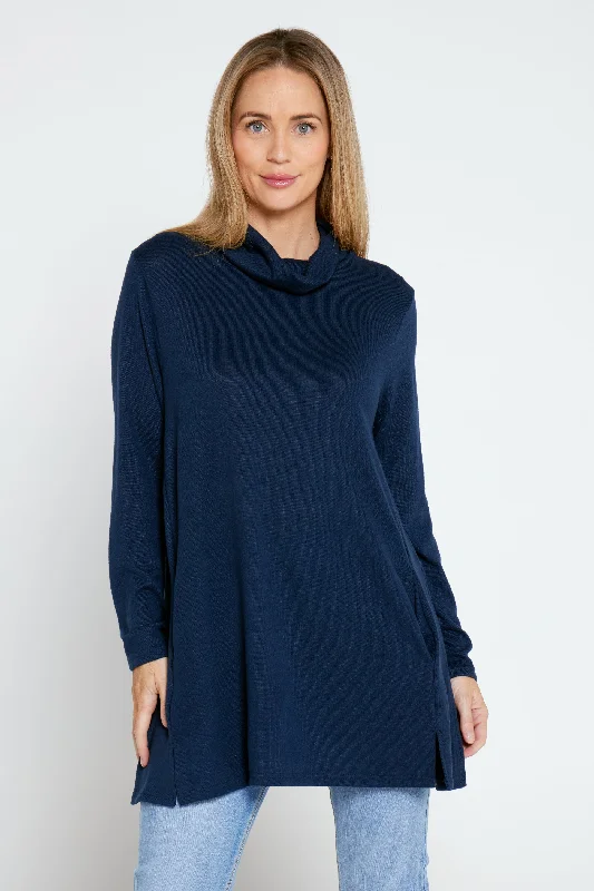 Lina Cowl Knit Tunic - Navy