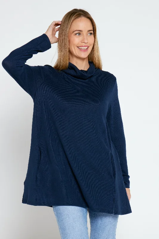 Lina Cowl Knit Tunic - Navy