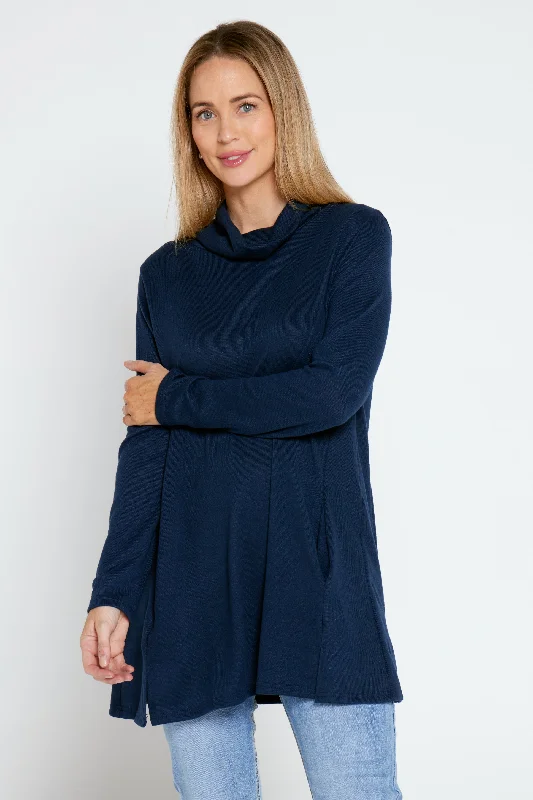 Lina Cowl Knit Tunic - Navy