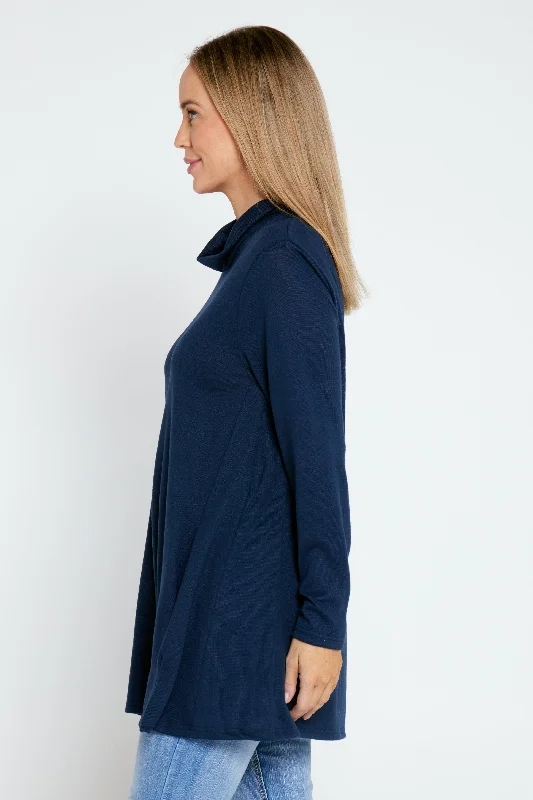 Lina Cowl Knit Tunic - Navy