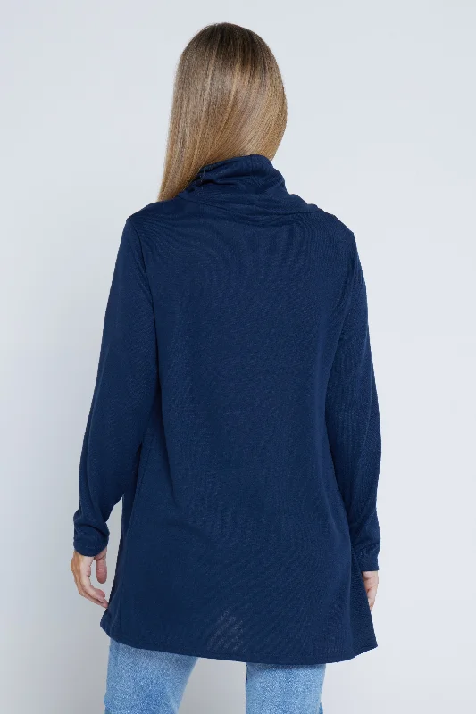 Lina Cowl Knit Tunic - Navy