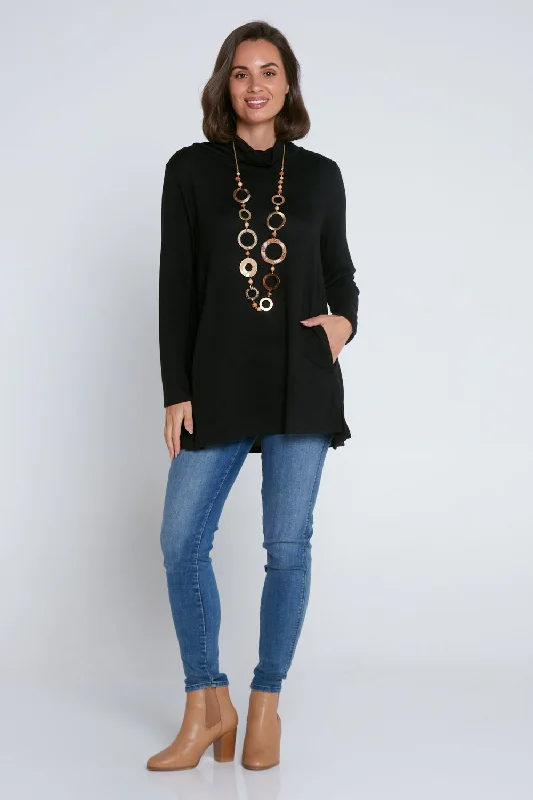 Lina Cowl Knit Tunic - Black