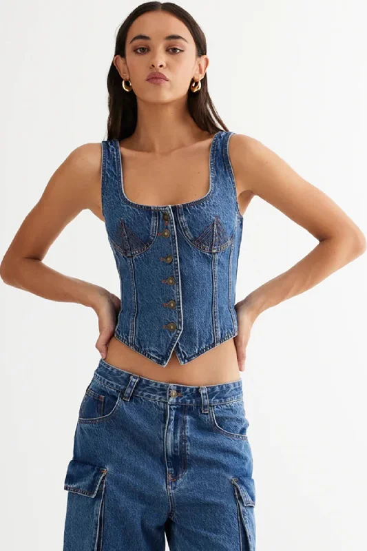 LIONESS After Hours Corset Blue Denim