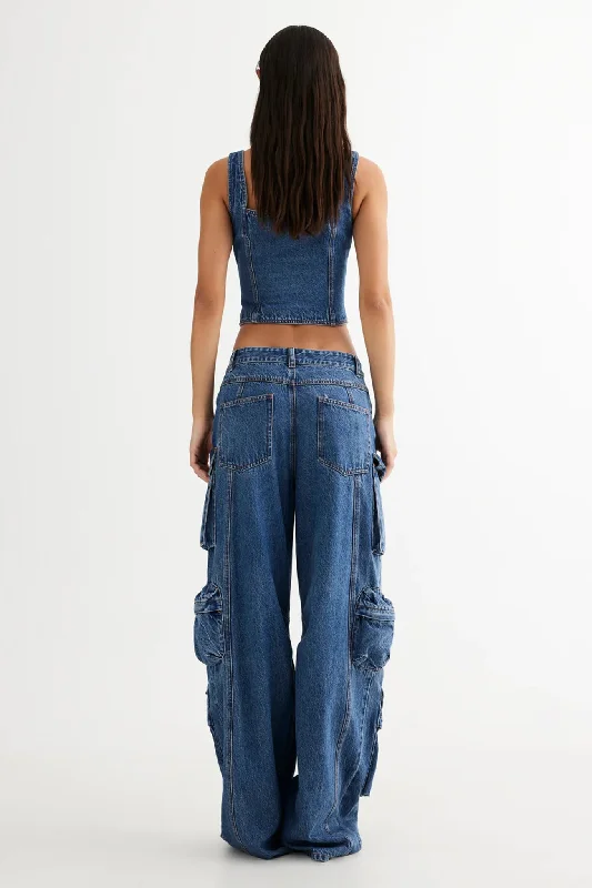 LIONESS After Hours Corset Blue Denim