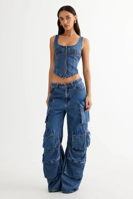 LIONESS After Hours Corset Blue Denim