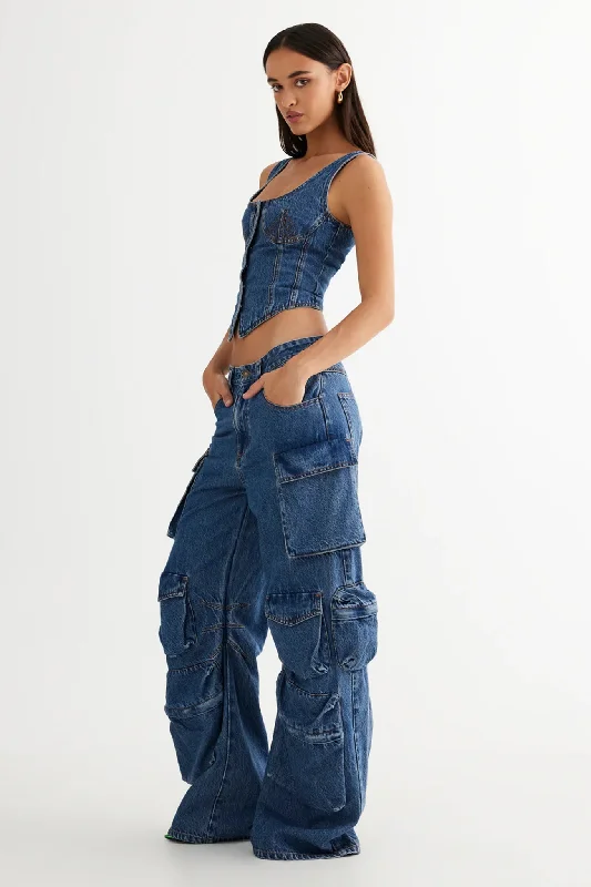 LIONESS After Hours Corset Blue Denim