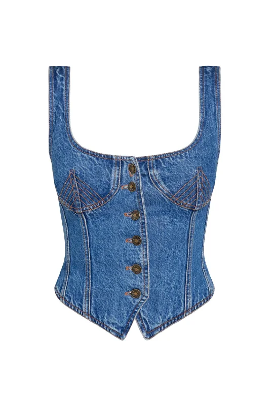 LIONESS After Hours Corset Blue Denim