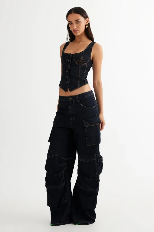 LIONESS After Hours Corset Dark Denim