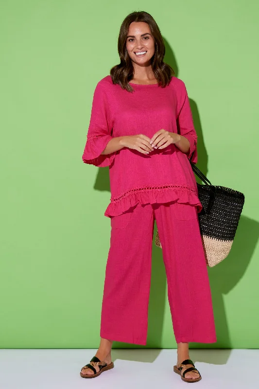 Lorelei Linen Top - Hot Pink