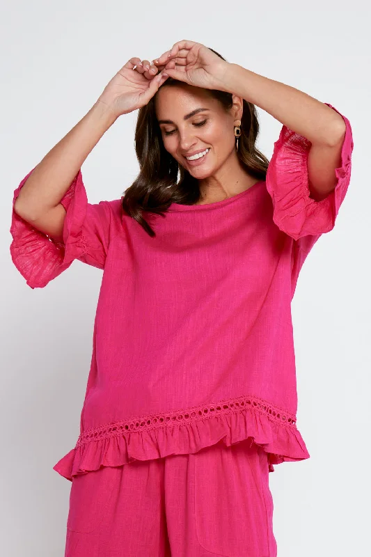 Lorelei Linen Top - Hot Pink