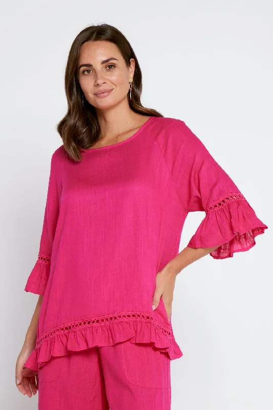 Lorelei Linen Top - Hot Pink