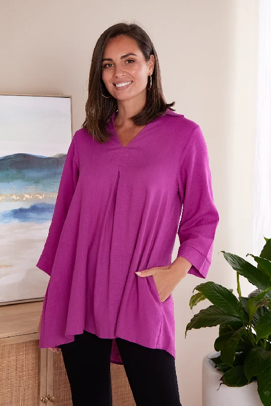 Marcella Linen Shirt - Magenta