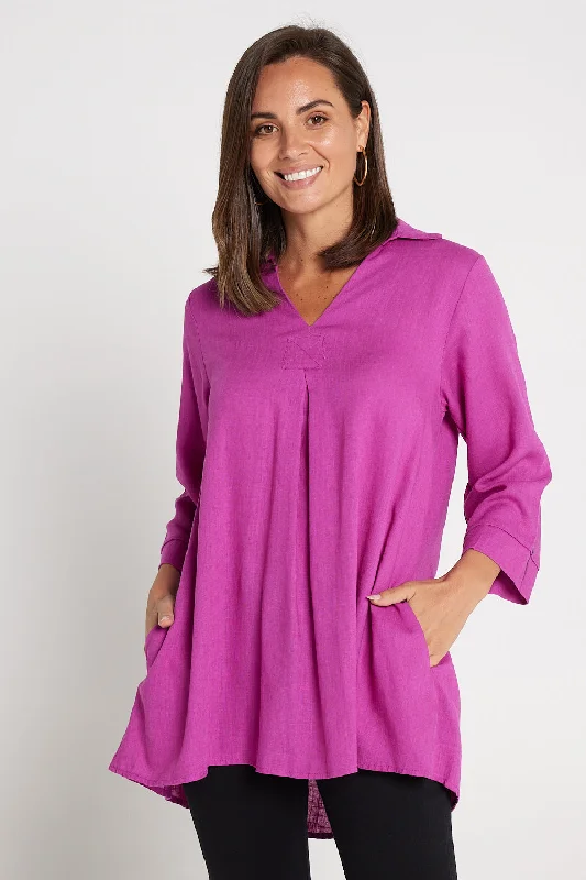 Marcella Linen Shirt - Magenta