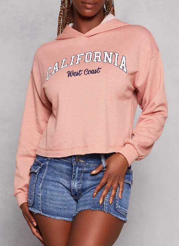 City Graphic Raw Hem Cropped Hoodie