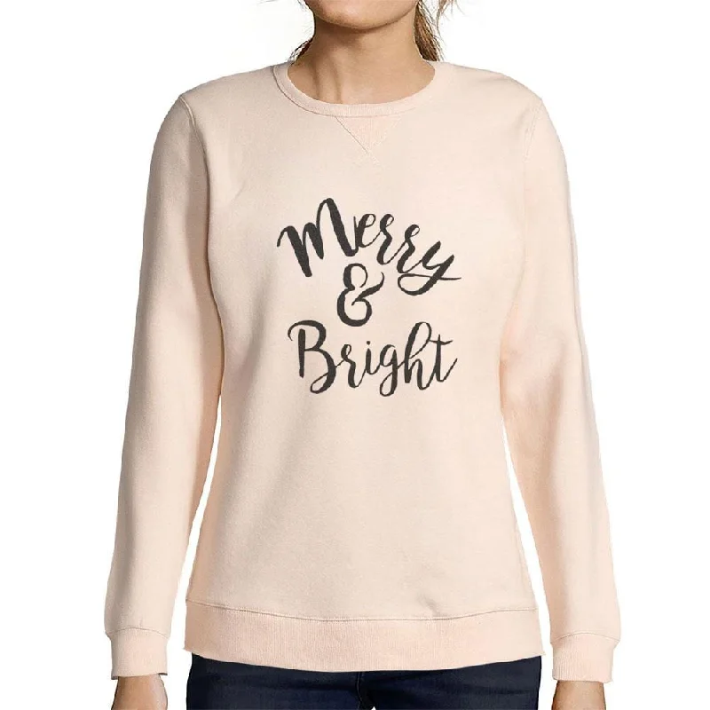 ULTRABASIC - Graphic Women's Long Sleeve Merry And Bright Christmas Sweatshirt Cute Printed Xmas Gift Ideas Creamy Pink