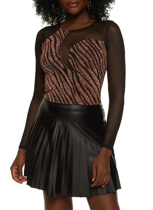 Lurex Zebra Print Mesh Detail Crop Top