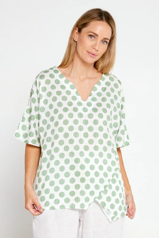 Nancy Top  - White/Sage Spot