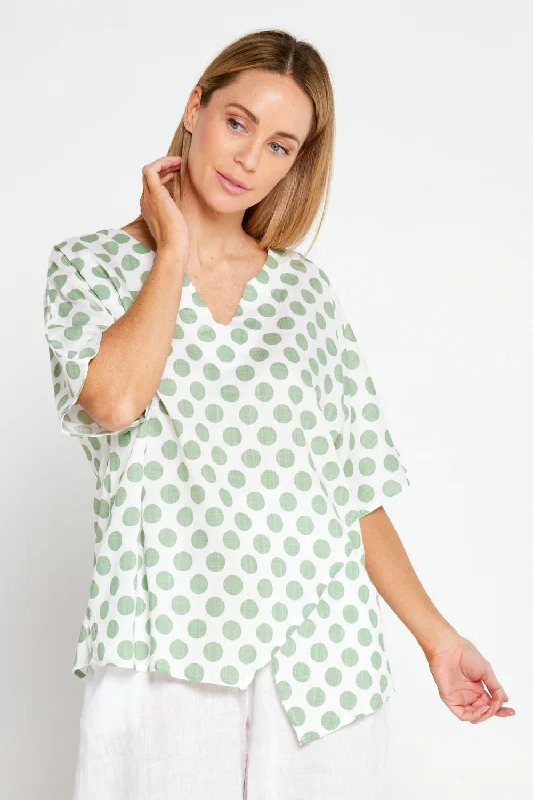 Nancy Top  - White/Sage Spot