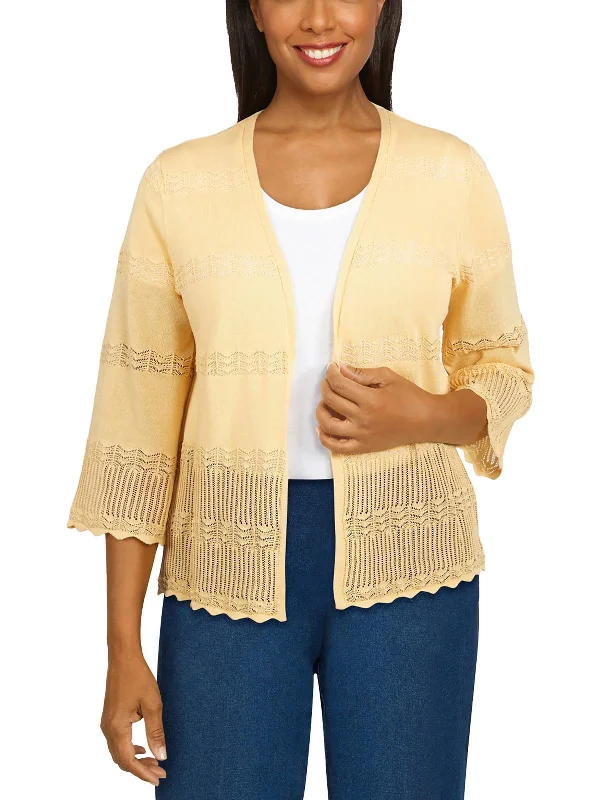 Plus Womens Open Front Crochet Cardigan Sweater