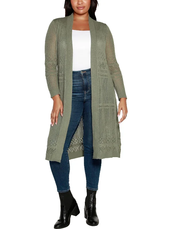 Plus Womens Pointelle Duster Cardigan Sweater