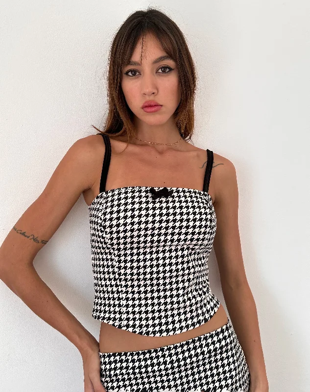 Shika Corset Top in Monochrome Dogtooth