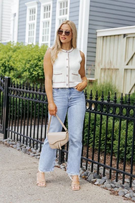 Sleeveless Cream Button Down Top