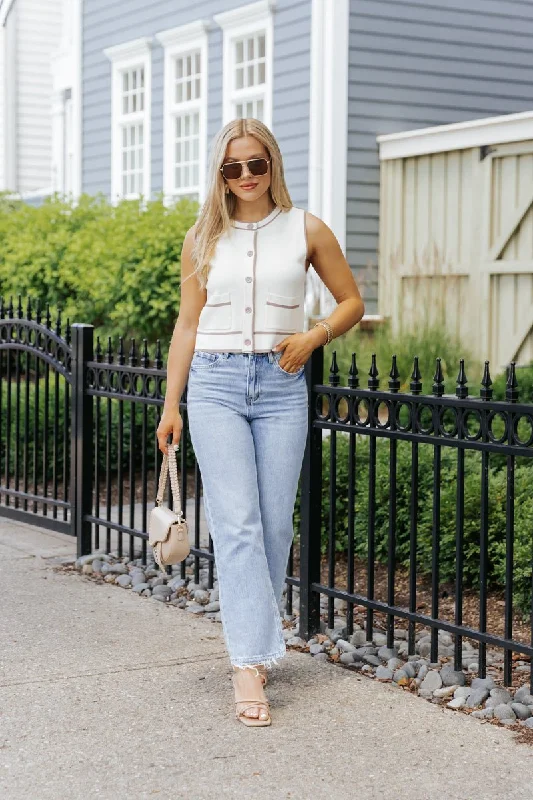 Sleeveless Cream Button Down Top