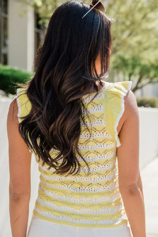 Social Hour Lime Striped Crochet Tank