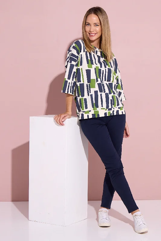 Valley Sweater - Navy/Green Geo Print