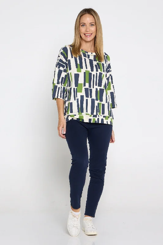 Valley Sweater - Navy/Green Geo Print