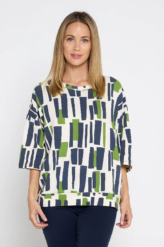 Valley Sweater - Navy/Green Geo Print