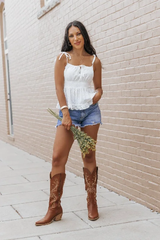 White Ruffled Eyelet Cami Top