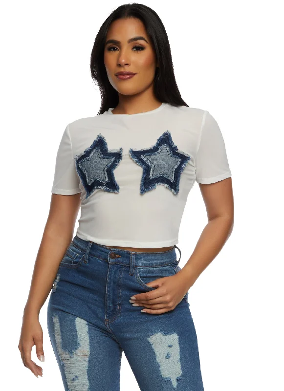 Star Denim Patch Mesh Tee