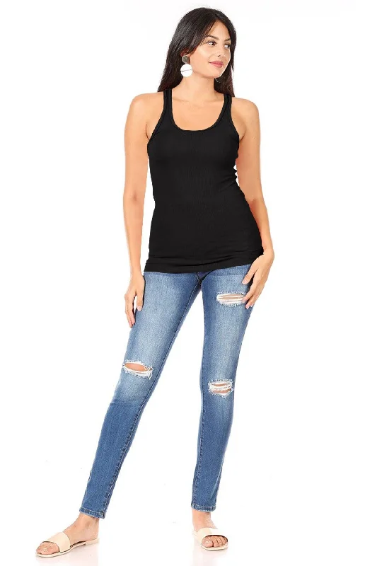 Womens Casual Ribbed Racerback Solid Stretch Cami Tank Top