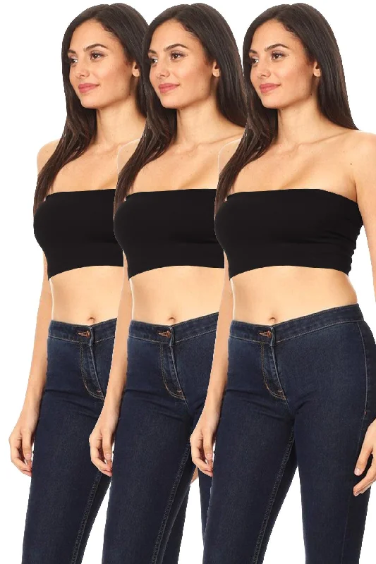 Women's Casual Seamless Stretch Solid Basic Bandeau Tube Top (Pack of 3)