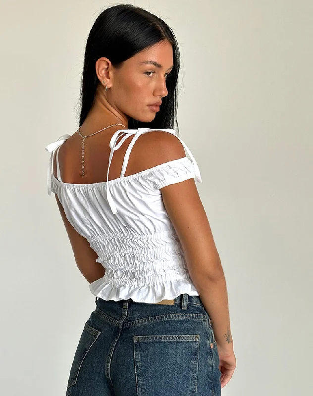 Xavan Bardot Tie Shoulder Top in White