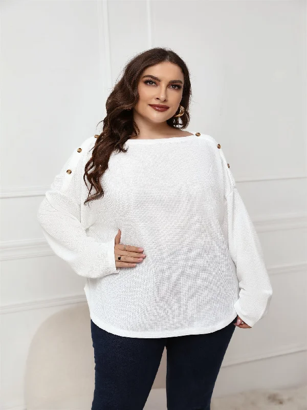 KittenAlarm - Plus Size Long Sleeve White Top Blouse