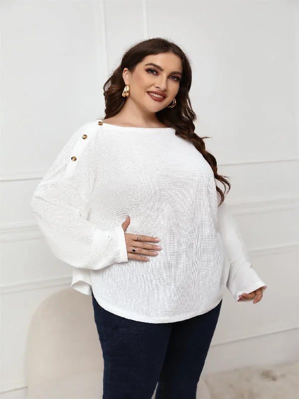 KittenAlarm - Plus Size Long Sleeve White Top Blouse