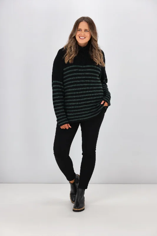 Alpine by Shine On Amberley Striped Merino Jumper Black Olive