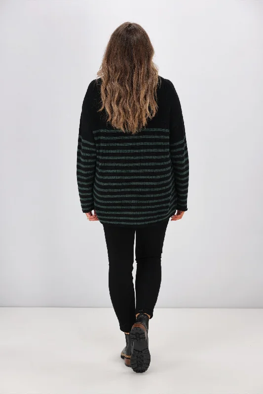 Alpine by Shine On Amberley Striped Merino Jumper Black Olive