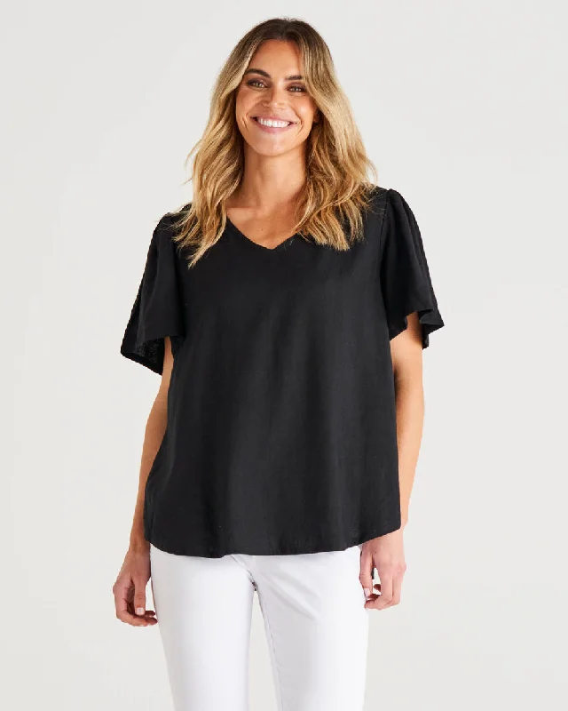 Betty Basics Marina Linen Blouse Black