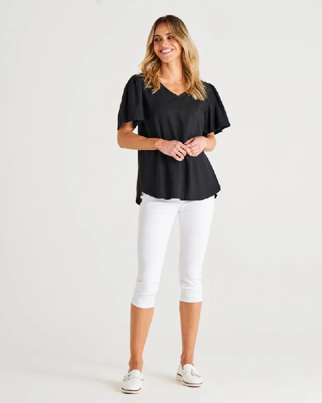 Betty Basics Marina Linen Blouse Black