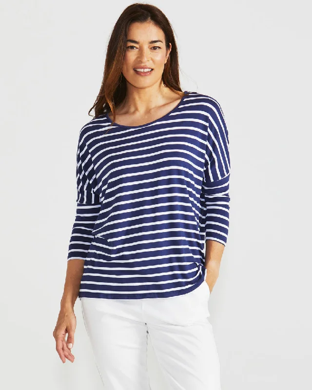 Betty Basics Milan 3/4 Sleeve Top Parisian Stripe