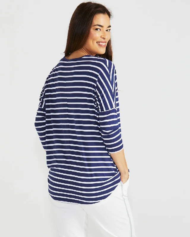 Betty Basics Milan 3/4 Sleeve Top Parisian Stripe