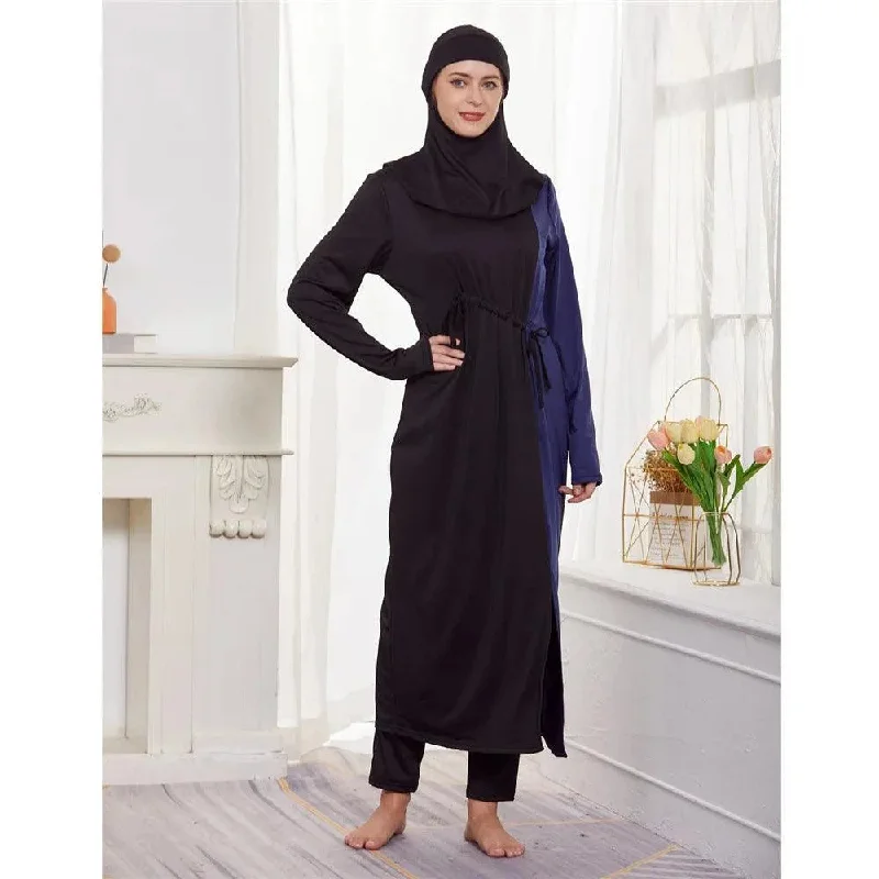 Black Women's Arab  2 Pieces Sets Long Sleeve Top Dress and Pants Abaya Outfits