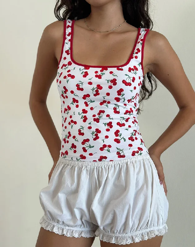 Blaira Top in Cherry Print White