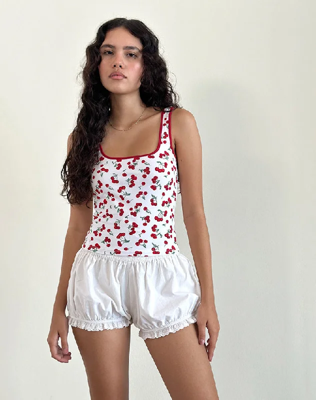 Blaira Top in Cherry Print White